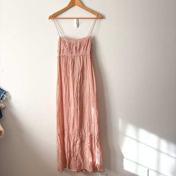 Zara ZW Ramie Blend Wrinkled Tiered Midi Dress Light Rose Pink NWT Size Small - Picture 5 of 9